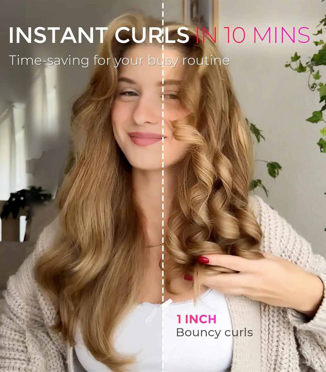 Automatic Rotating Curling Iron -  CURLPRO Beach Waves 1 Inch Curling Wand, Portable Hair Curler, 500 Million Ionic, Dual Voltage & Lightweight for Travel, Ceramic Coating, Metallic Gray