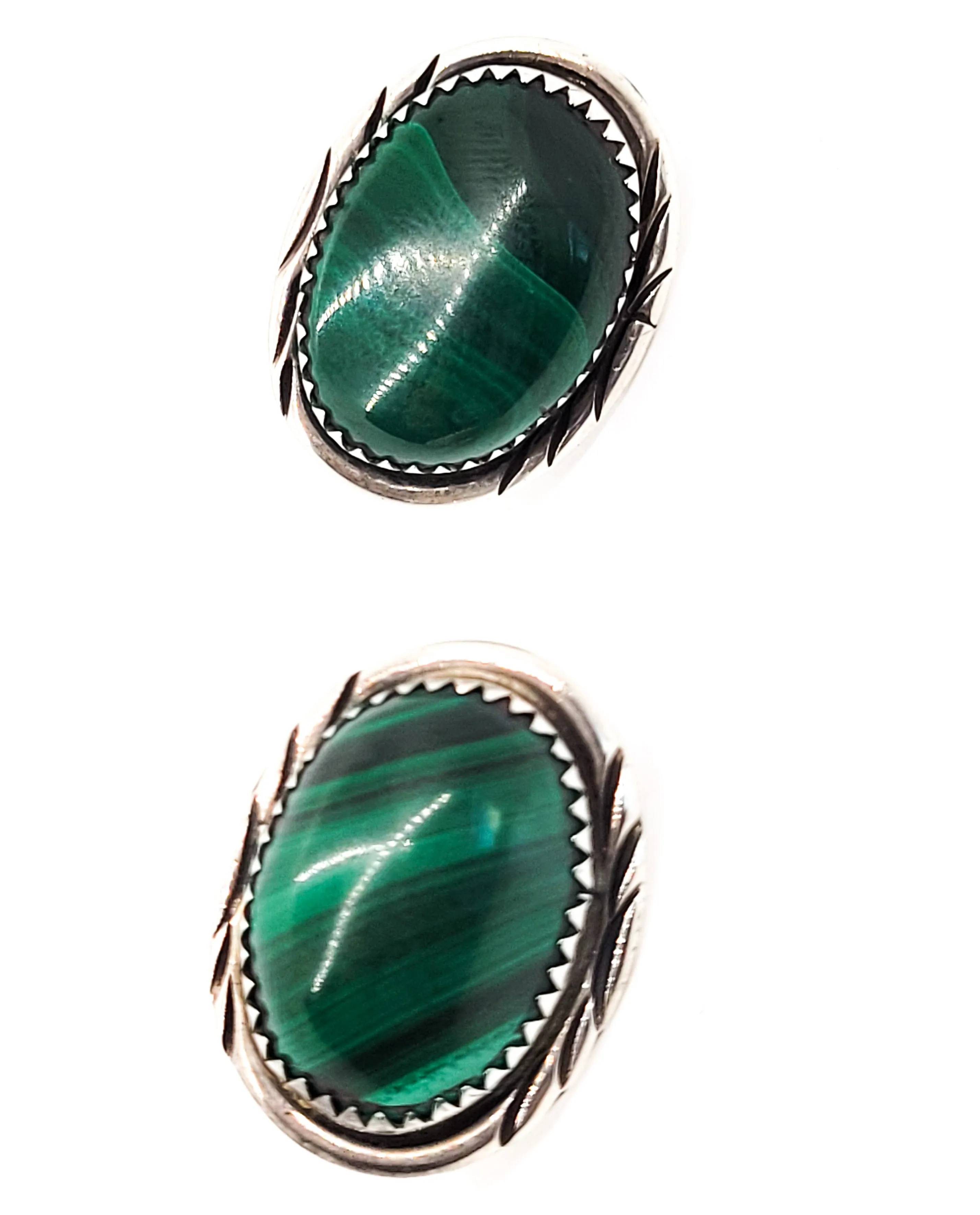 Banded Malachite green gemstone Navajo sterling silver vintage earrings
