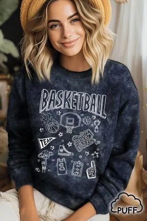 BASKETBALL CHARACTER MINERAL GRAPHIC BRUSHED SWEATSHIRTS