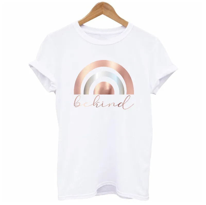 Be Kind Metallic Rose Gold and Silver Rainbow T-shirt
