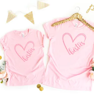 Besties Heart Pink Twinning T-Shirts - mummy & me