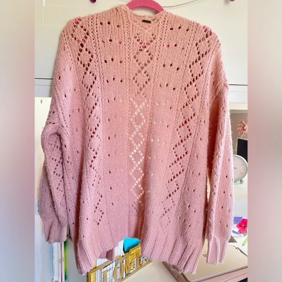 Billabong Pink Open Knit Women's Oversized Sweater