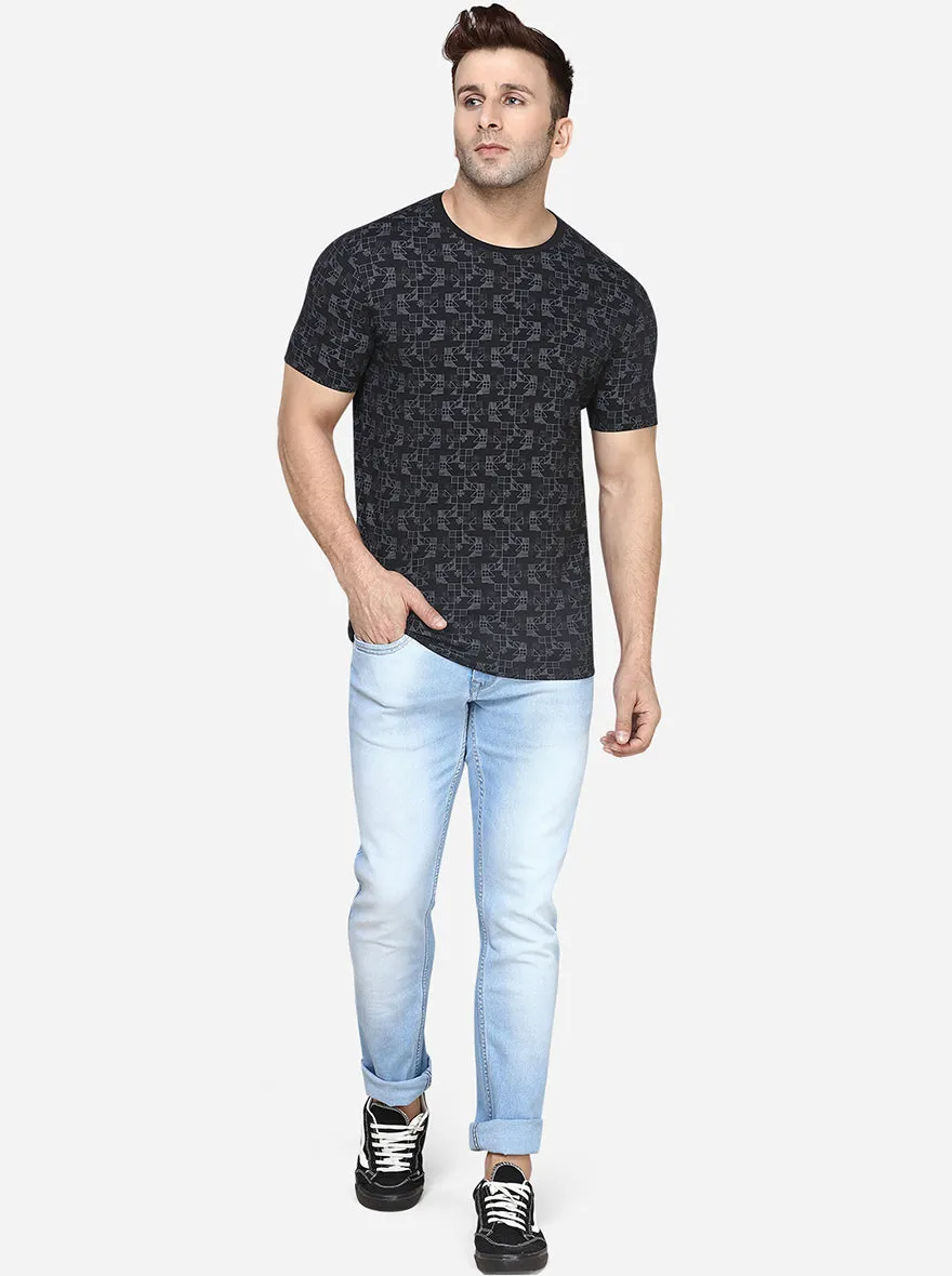 Black Printed Slim Fit T-Shirt | JadeBlue