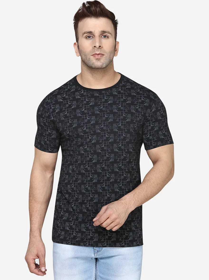 Black Printed Slim Fit T-Shirt | JadeBlue