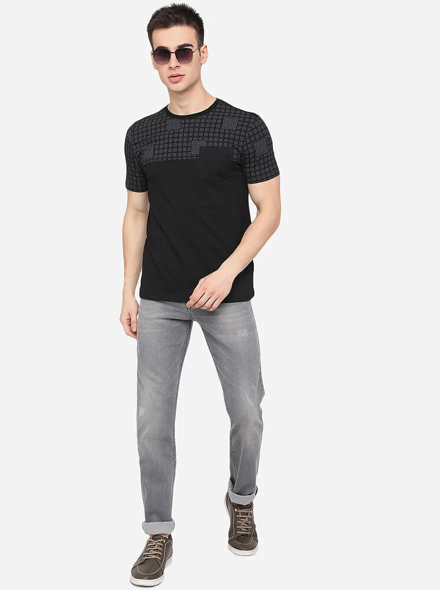 Black Printed Slim Fit T-Shirt | JadeBlue
