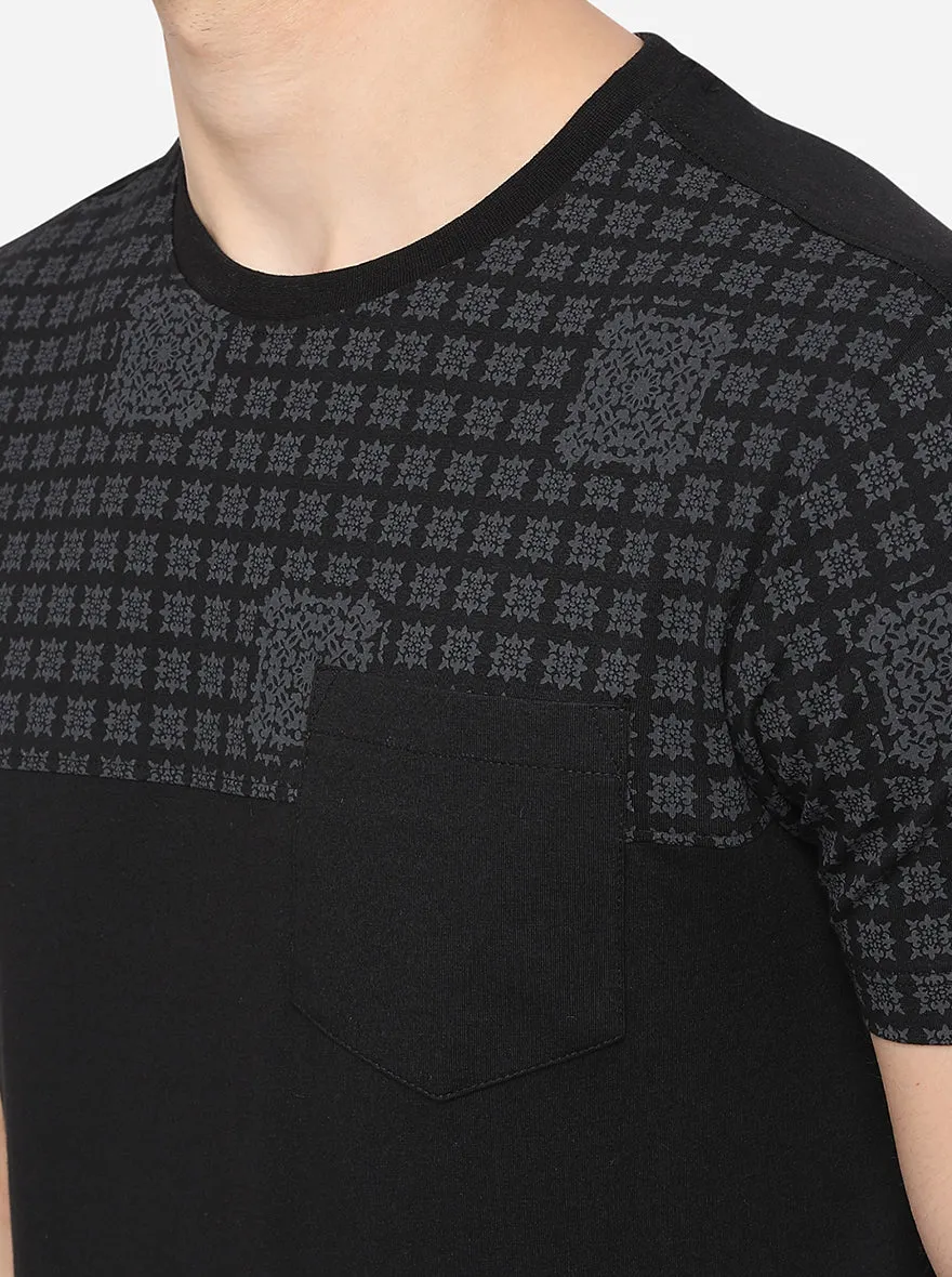 Black Printed Slim Fit T-Shirt | JadeBlue