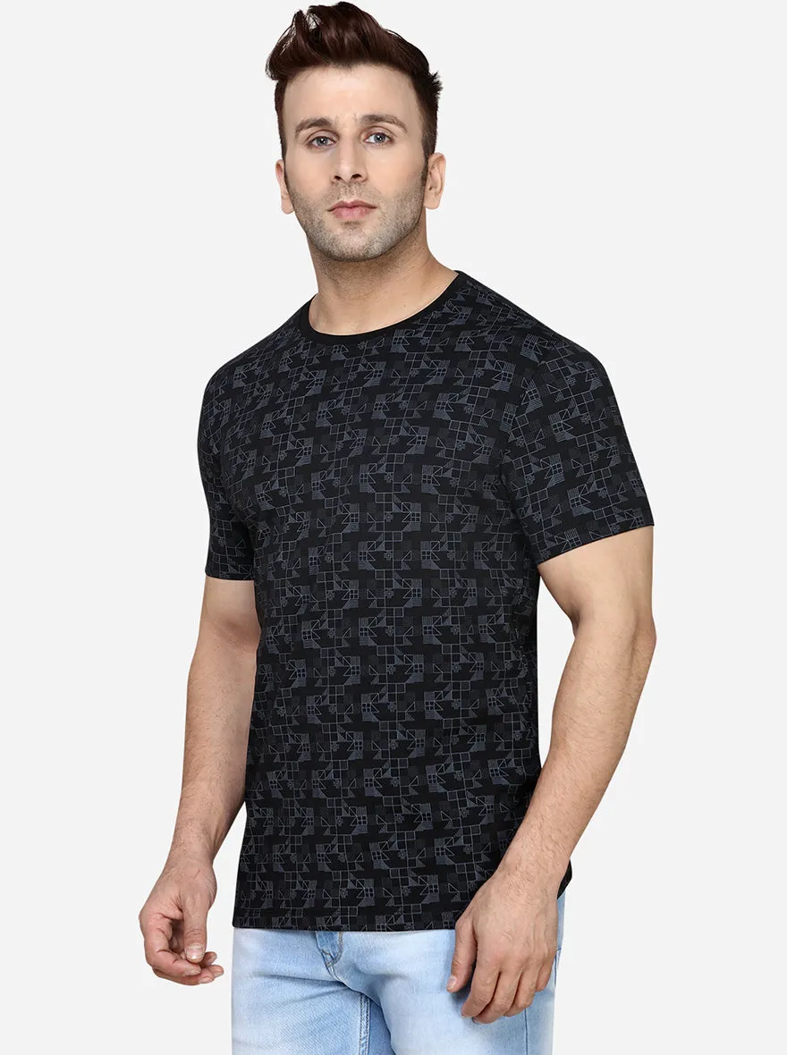 Black Printed Slim Fit T-Shirt | JadeBlue