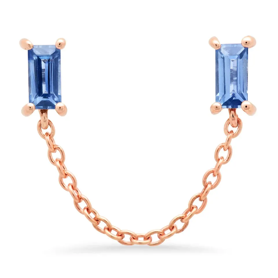 Blue Sapphire Baguette Chain Studs