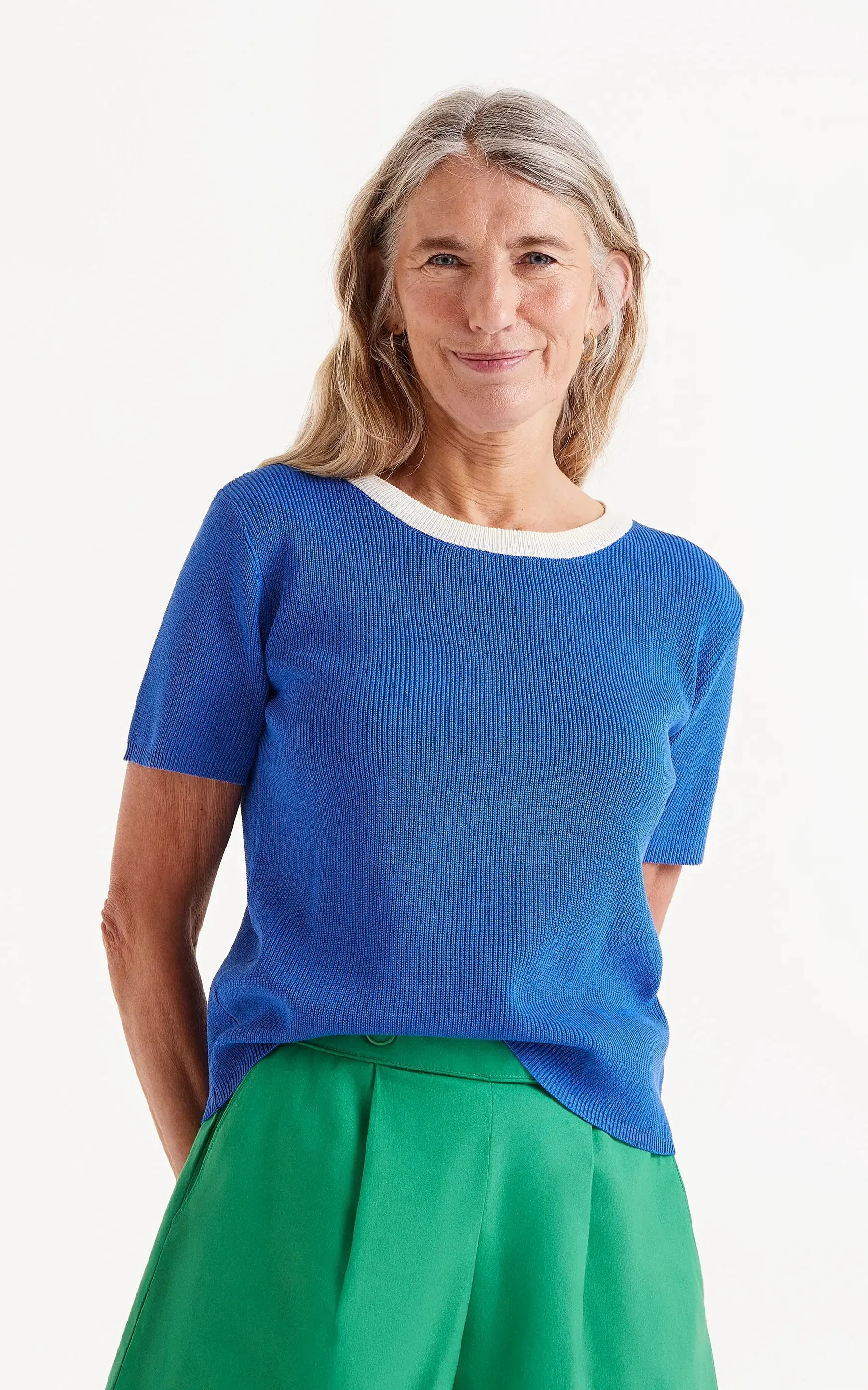 Blue Short Sleeve Knit Top