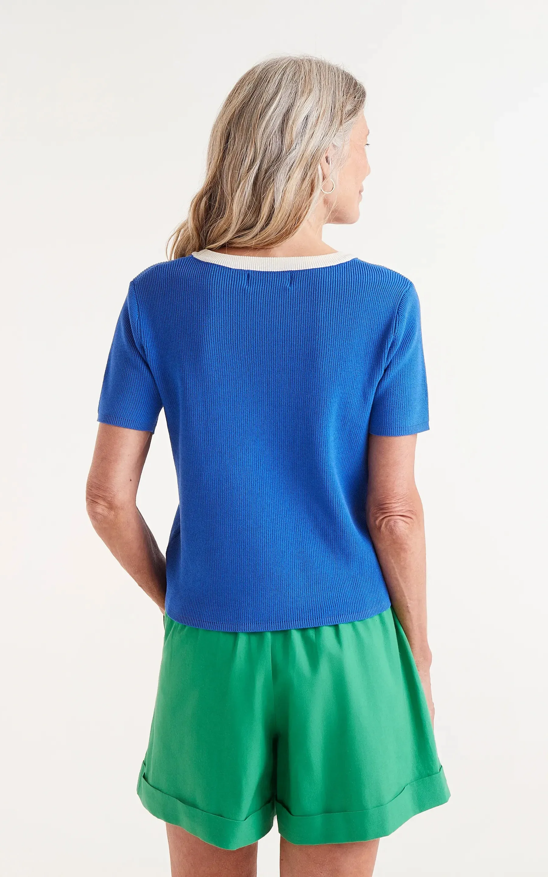 Blue Short Sleeve Knit Top