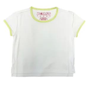 BOAST Girl's White/Sunny Lime Short Sleeve Tennis DOB Shirt $30 NEW