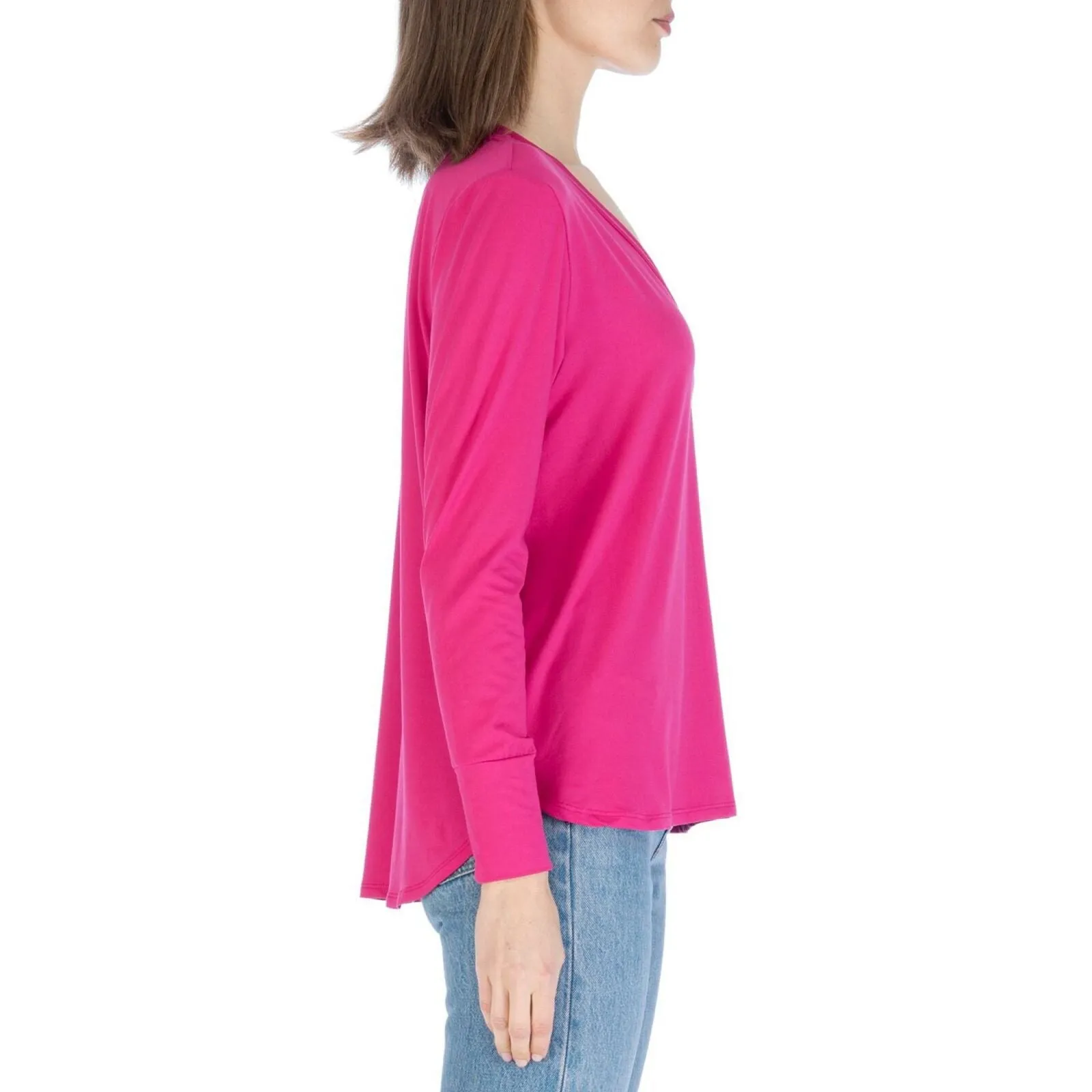 Bobeau Women's V-Neck Rounded Split Hem Butter T-Shirt