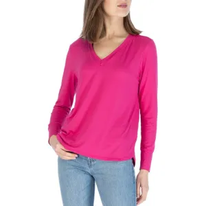 Bobeau Women's V-Neck Rounded Split Hem Butter T-Shirt