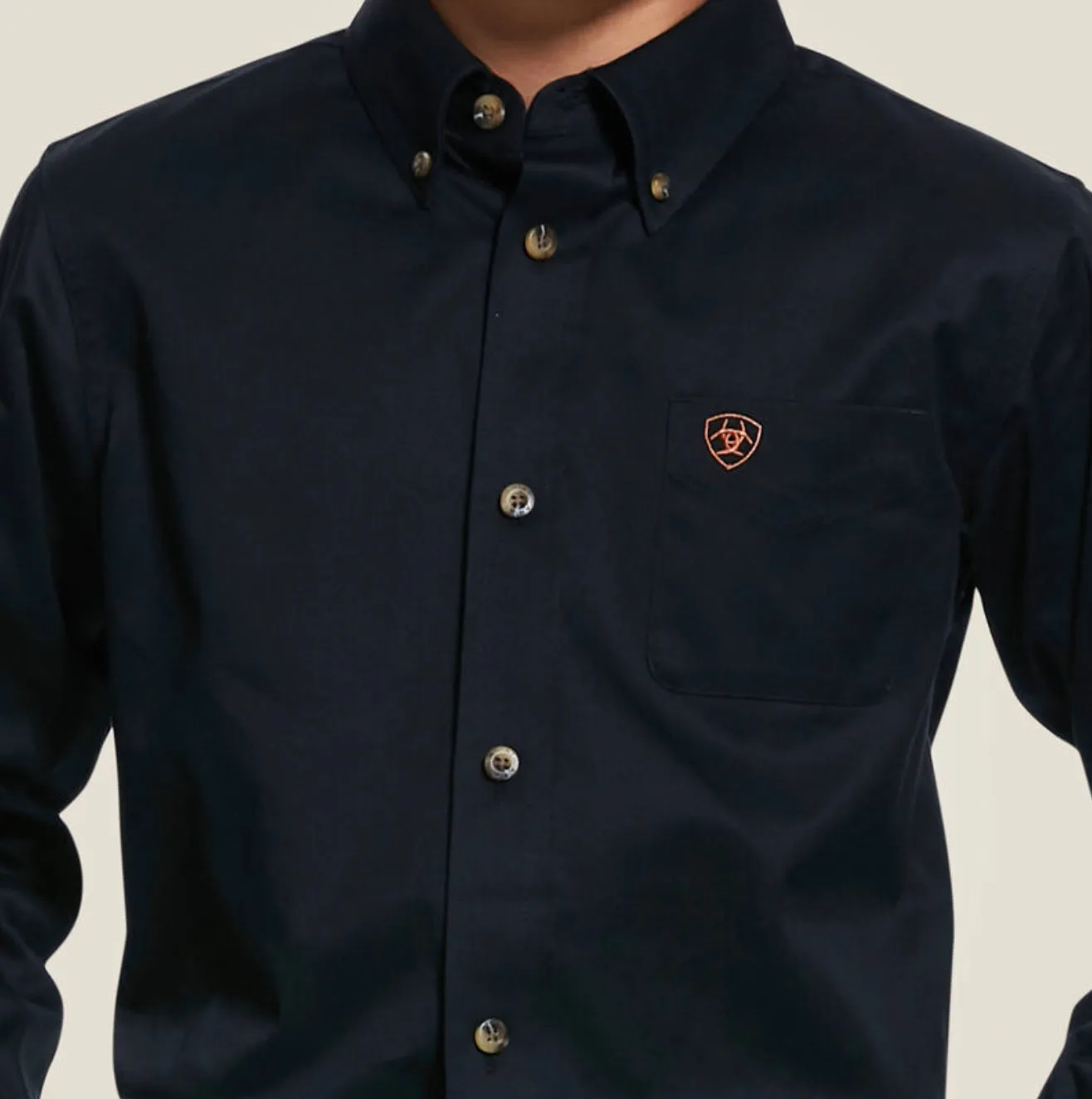 Boys Ariat Black Solid Twill Classic Fit Shirt