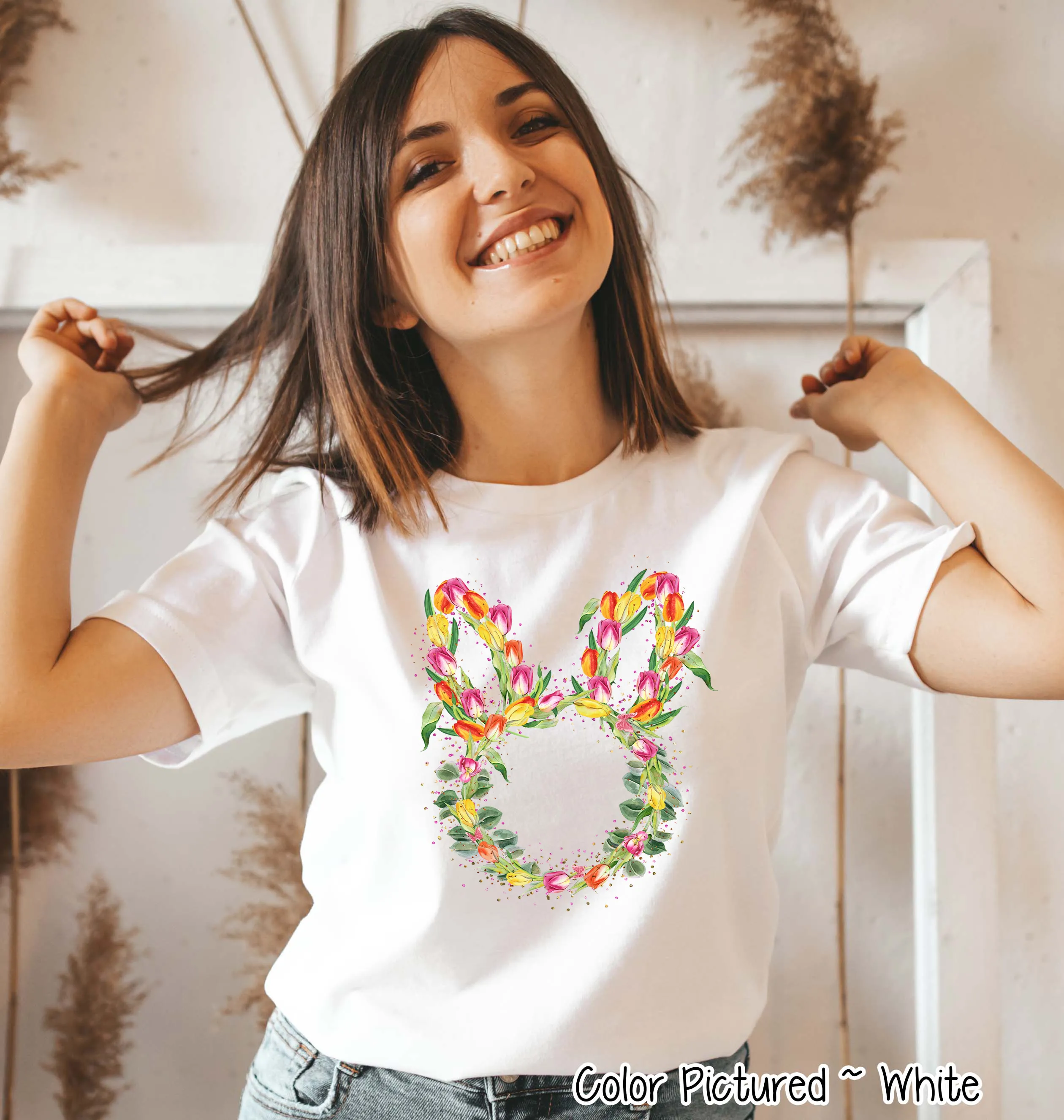 Bunny Head with Tulips Easter Tee