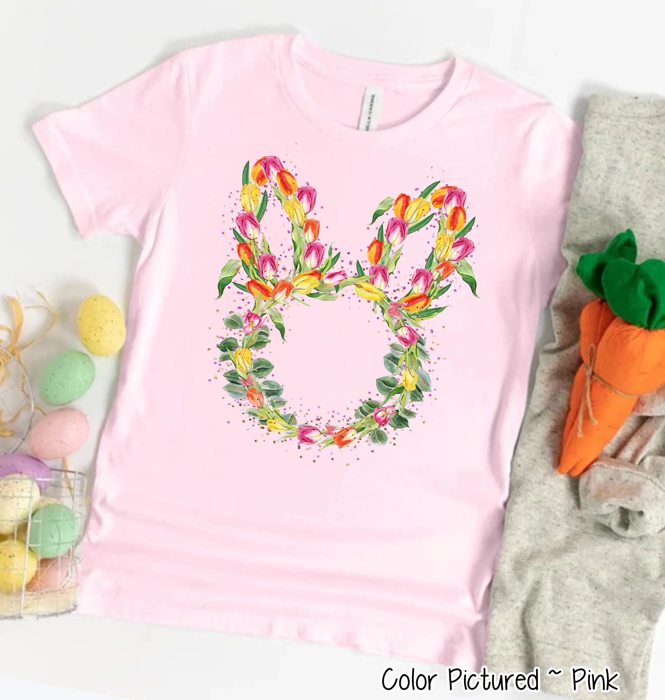 Bunny Head with Tulips Easter Tee