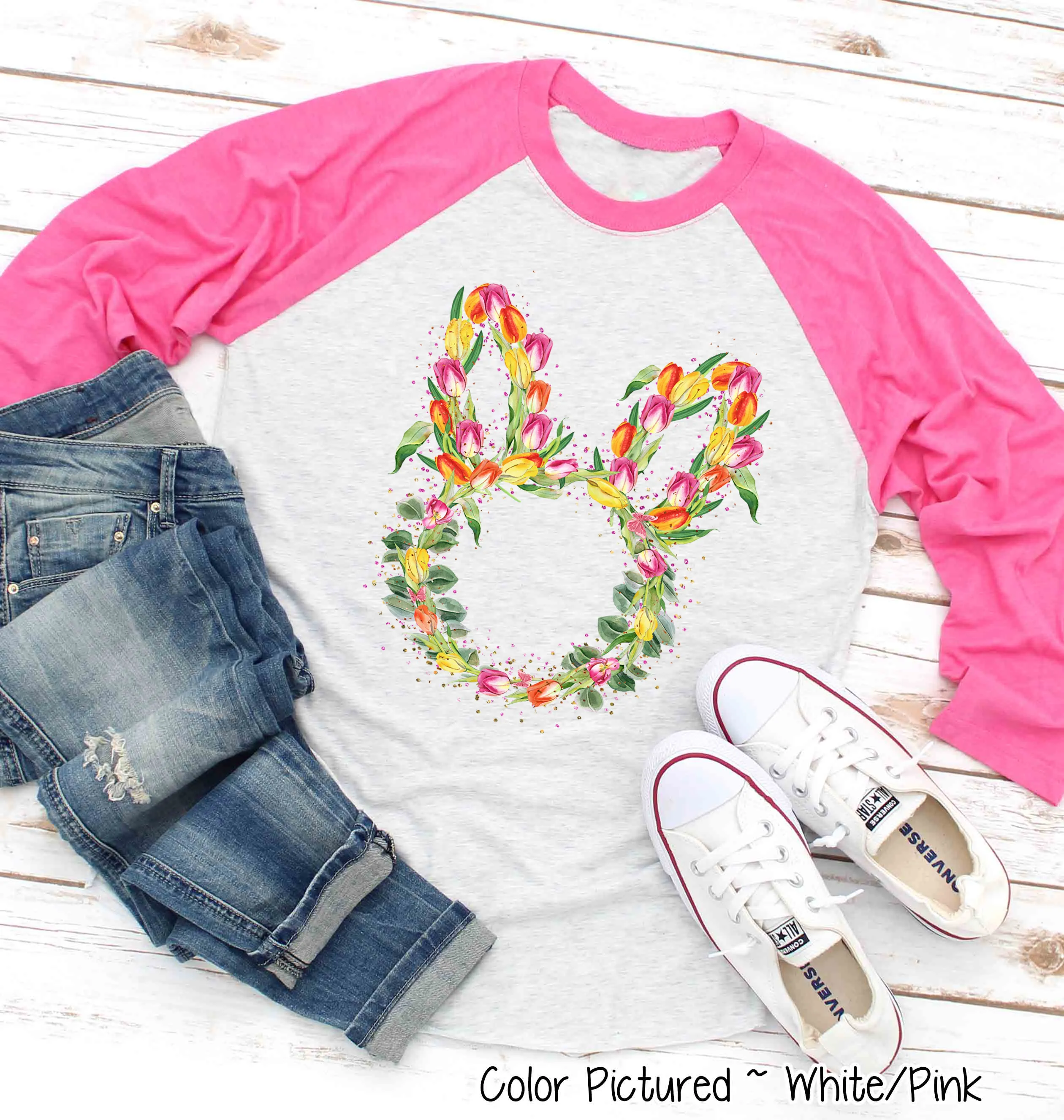 Bunny Head with Tulips Easter Tee