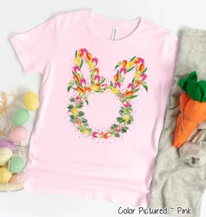 Bunny Head with Tulips Easter Tee
