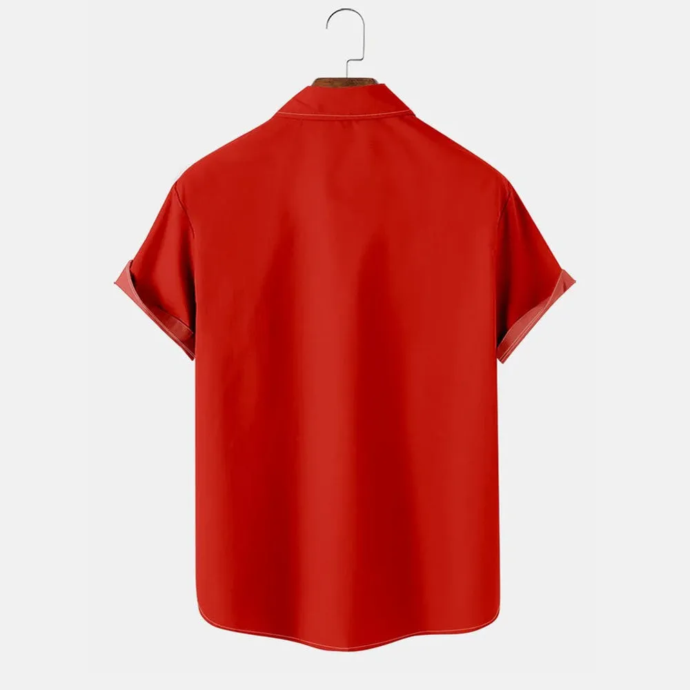 Christmas Santa Claus and Girl Print Short Sleeve Shirt