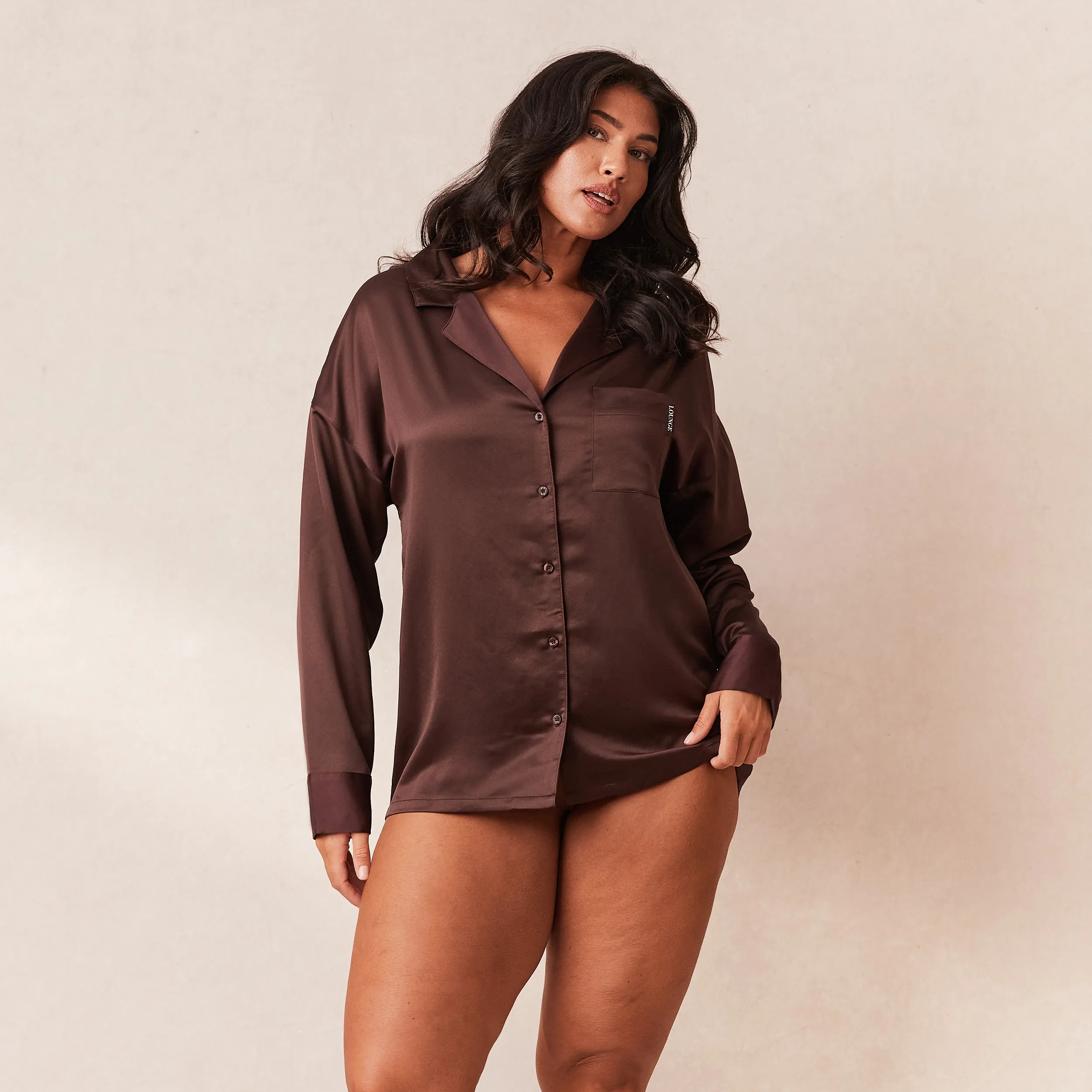 Classic Satin Schlafanzug Hemd - Schokolade