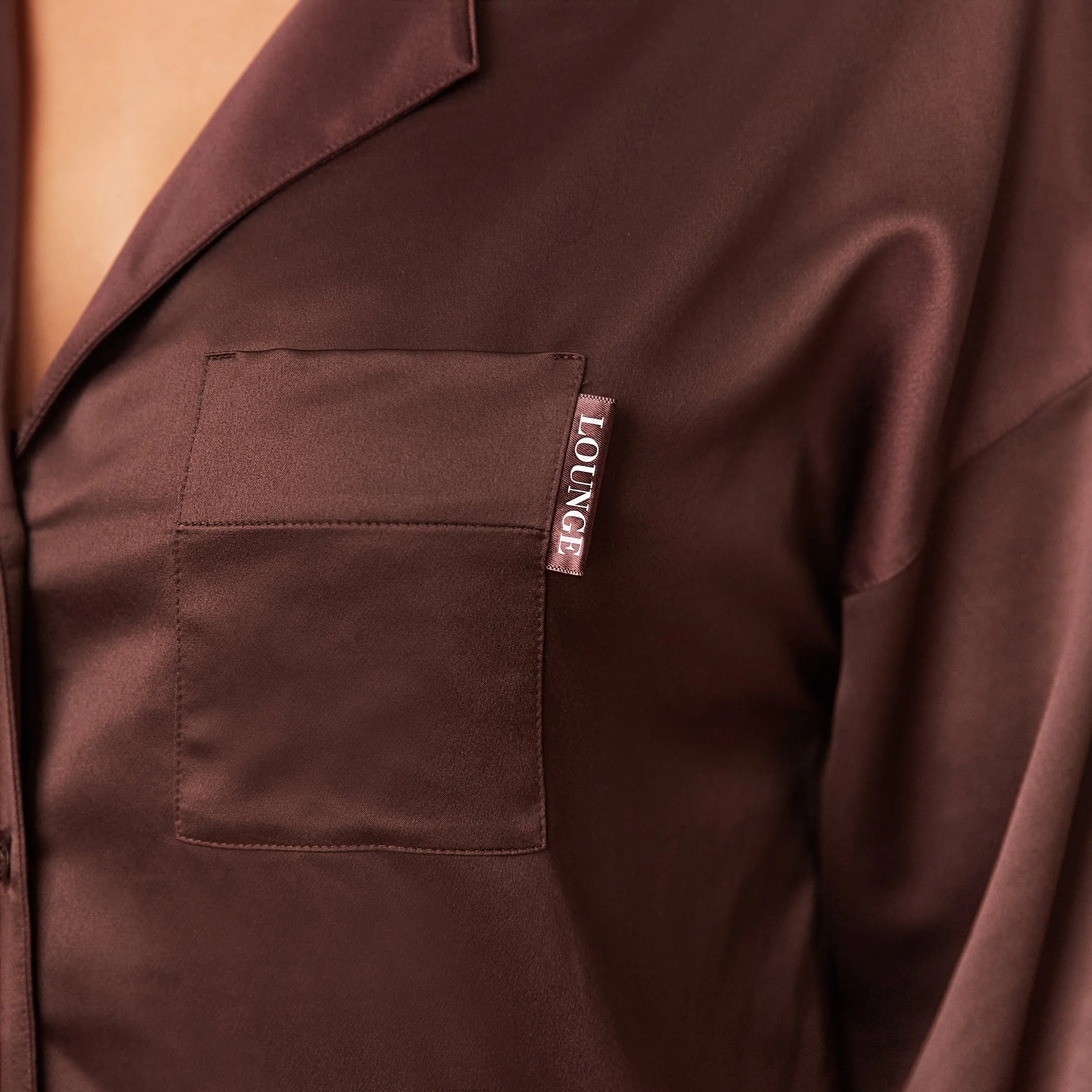 Classic Satin Schlafanzug Hemd - Schokolade