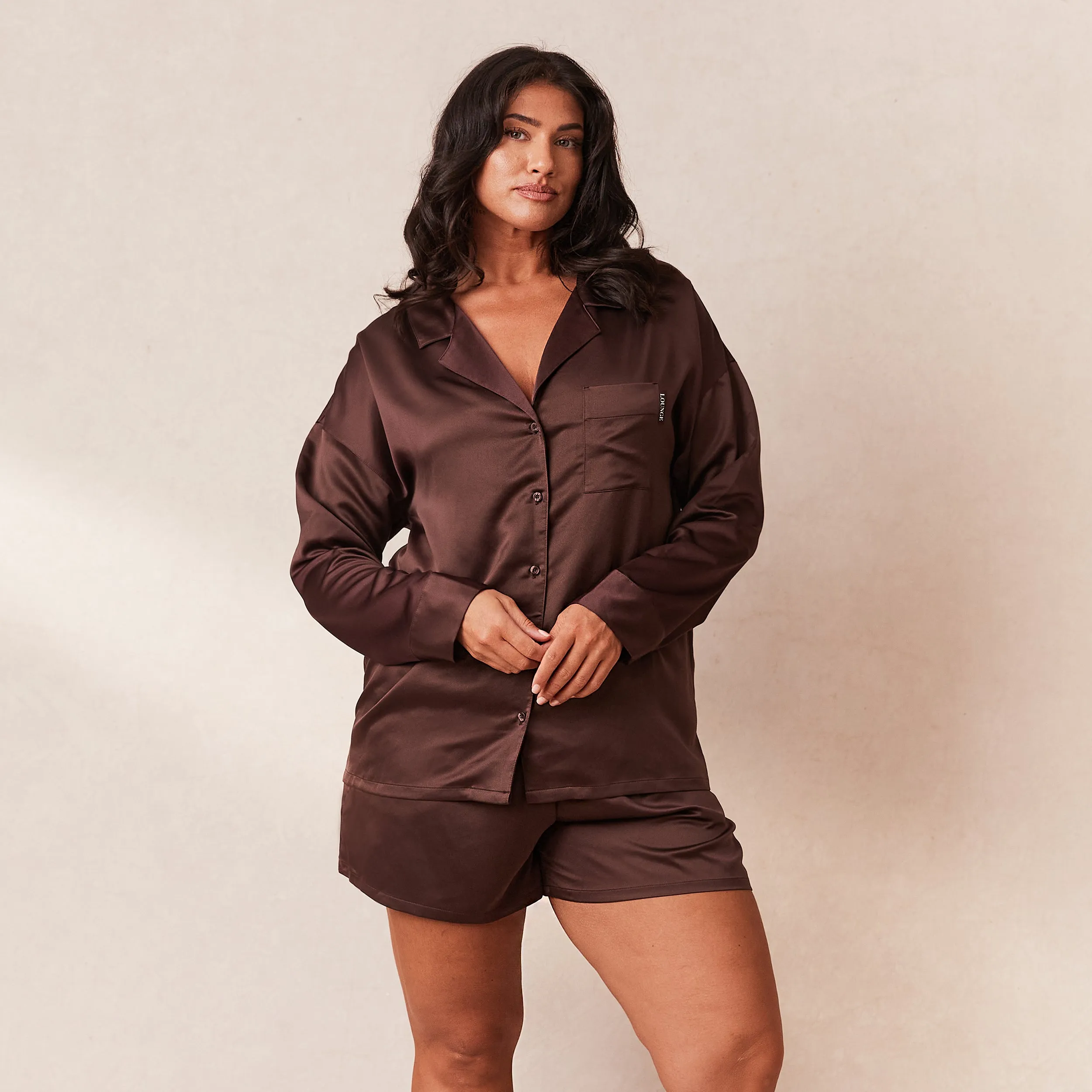Classic Satin Schlafanzug Hemd - Schokolade