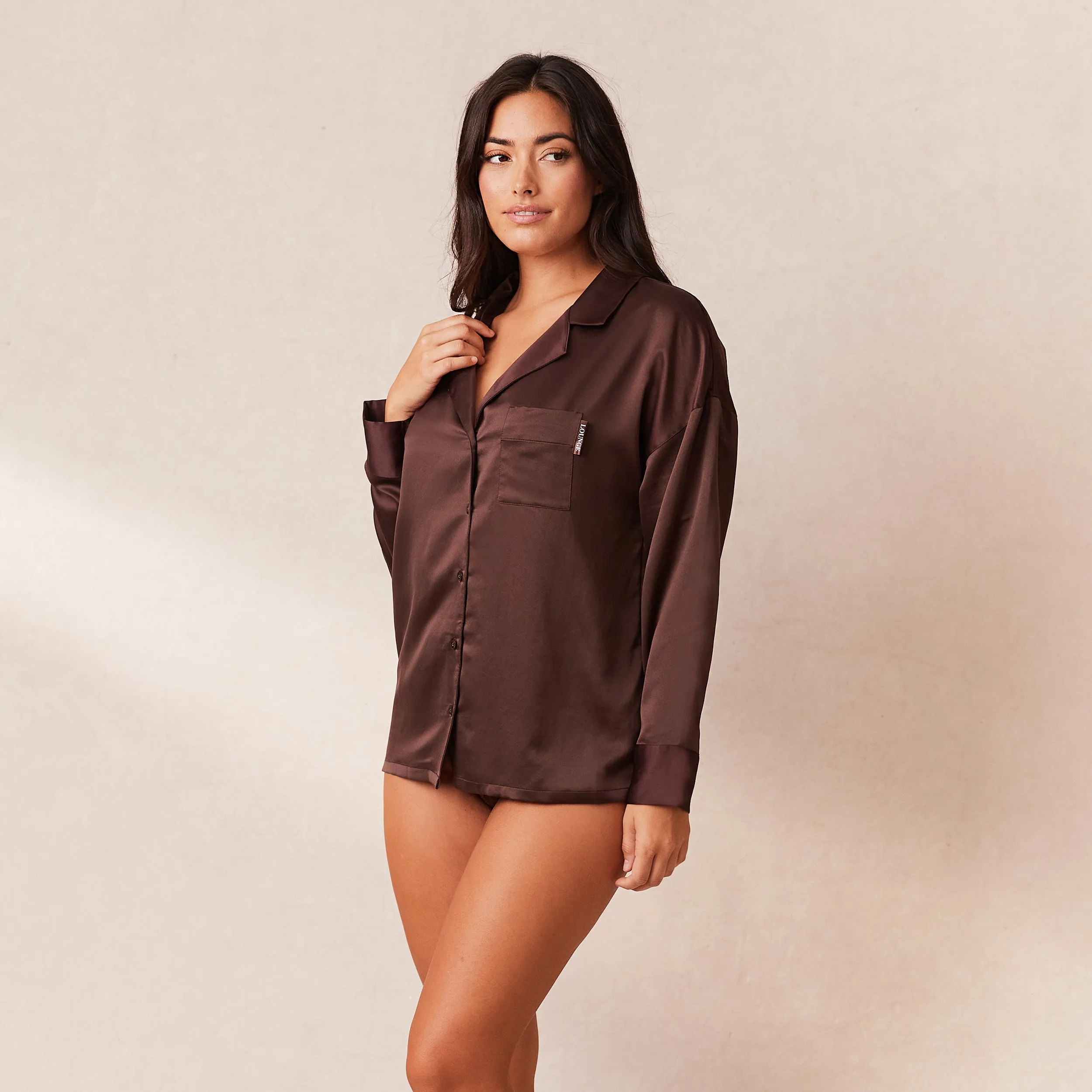 Classic Satin Schlafanzug Hemd - Schokolade