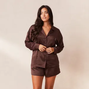 Classic Satin Schlafanzug Hemd - Schokolade
