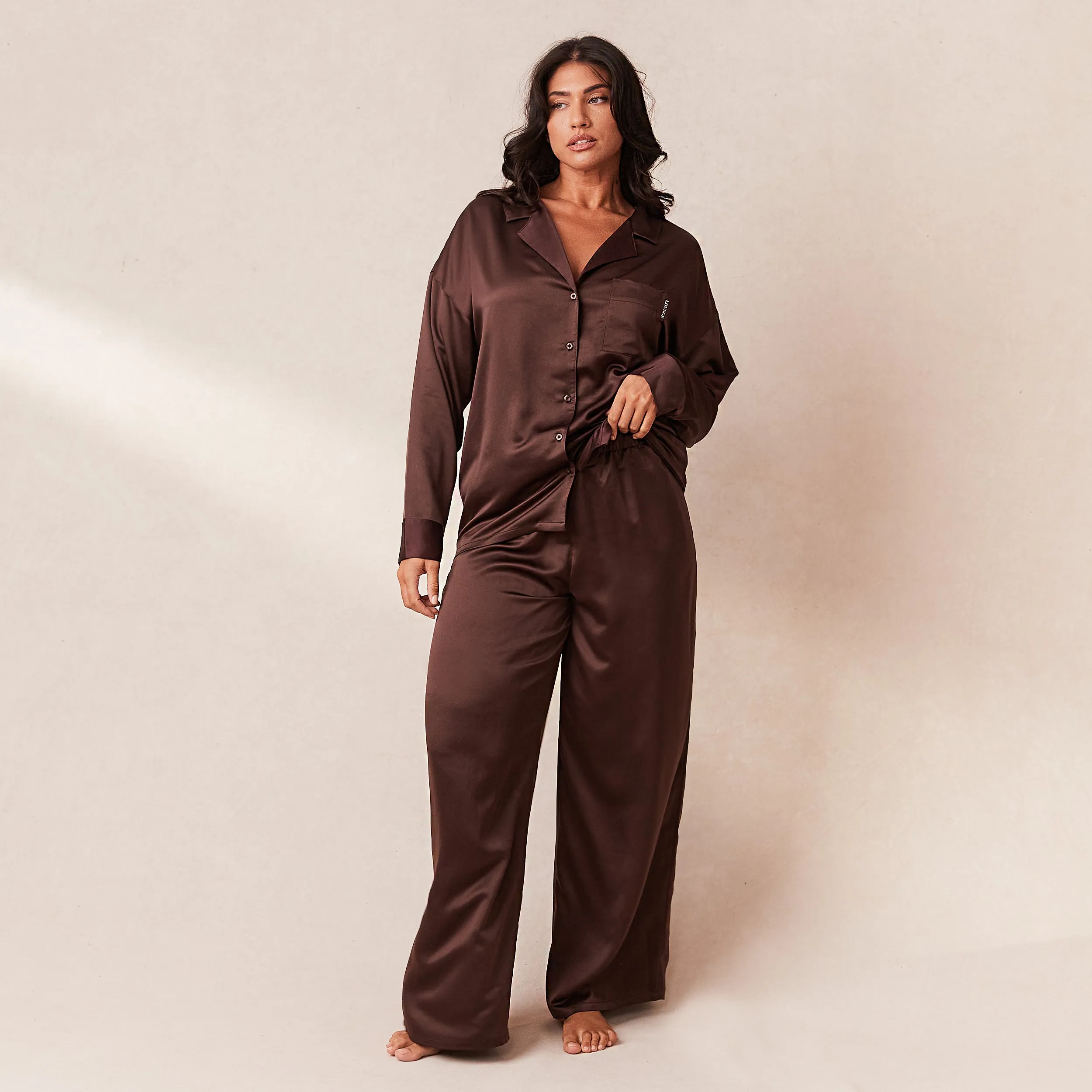 Classic Satin Schlafanzug Hemd - Schokolade
