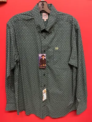 CLMTW1105049GRN-S Mens L/S Forest Green Geo Print
