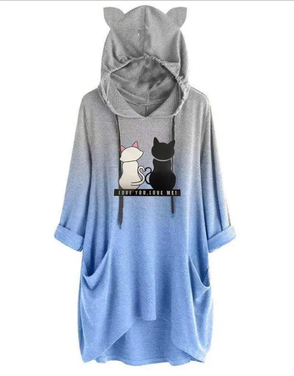 Color-blended Two-tone Women's Hooded Sweater