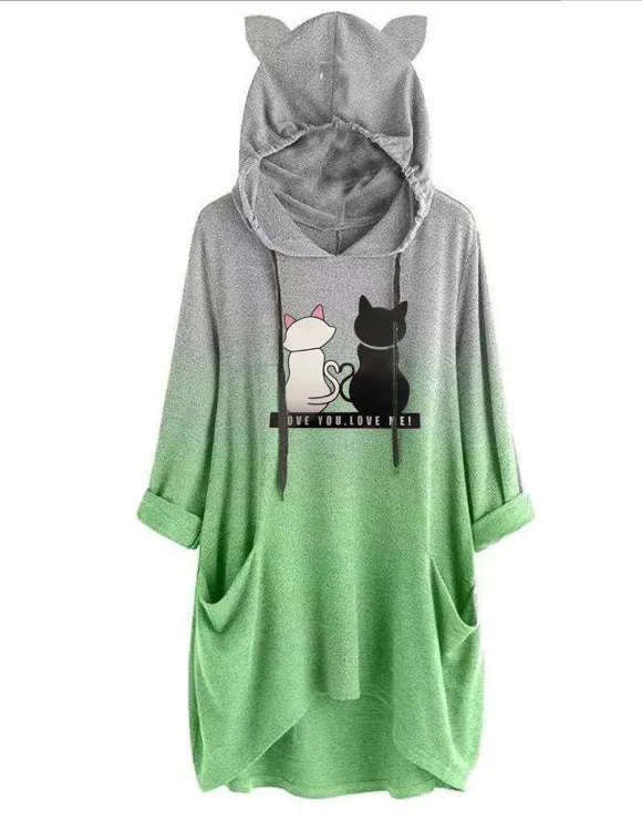 Color-blended Two-tone Women's Hooded Sweater