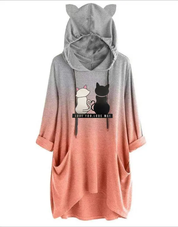 Color-blended Two-tone Women's Hooded Sweater