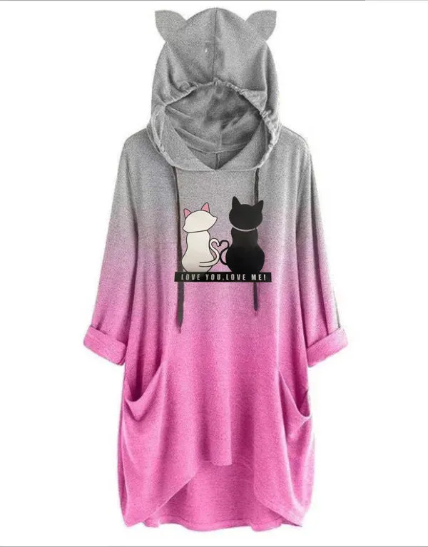 Color-blended Two-tone Women's Hooded Sweater
