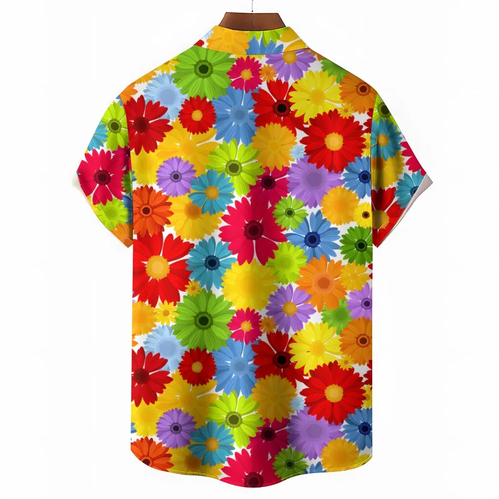 Colorful Floral Chest Pocket Short Sleeved Shirt 2310000420