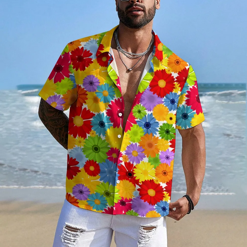 Colorful Floral Chest Pocket Short Sleeved Shirt 2310000420