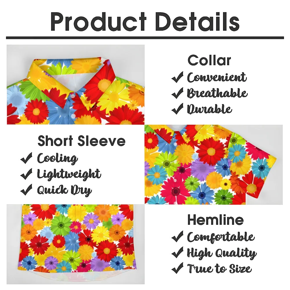 Colorful Floral Chest Pocket Short Sleeved Shirt 2310000420