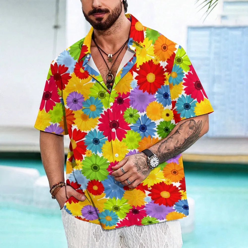 Colorful Floral Chest Pocket Short Sleeved Shirt 2310000420
