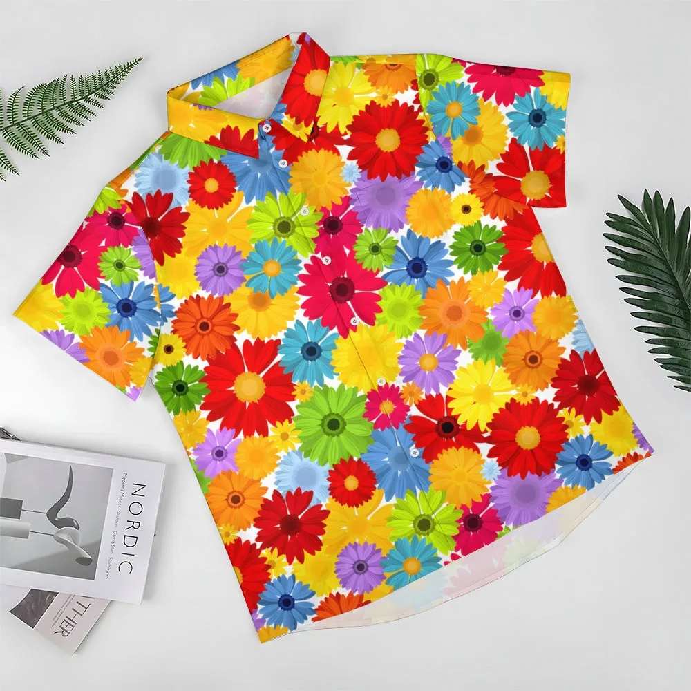 Colorful Floral Chest Pocket Short Sleeved Shirt 2310000420