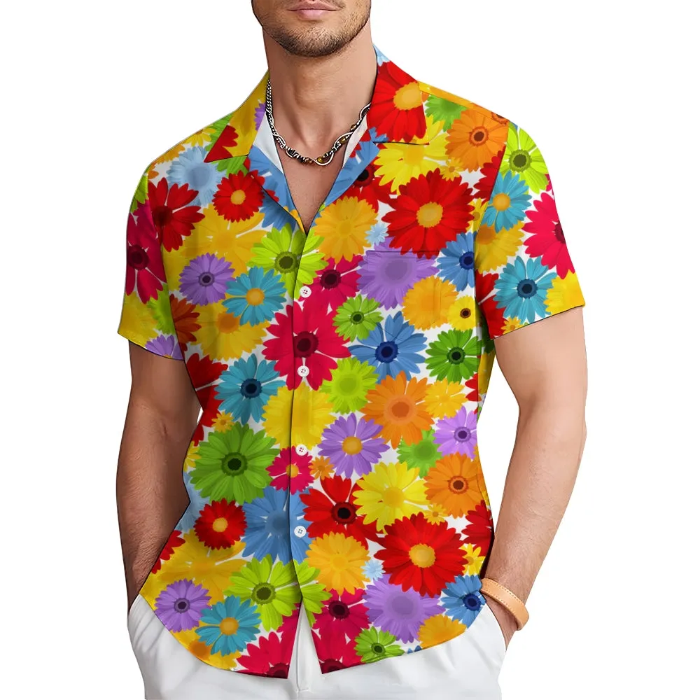 Colorful Floral Chest Pocket Short Sleeved Shirt 2310000420
