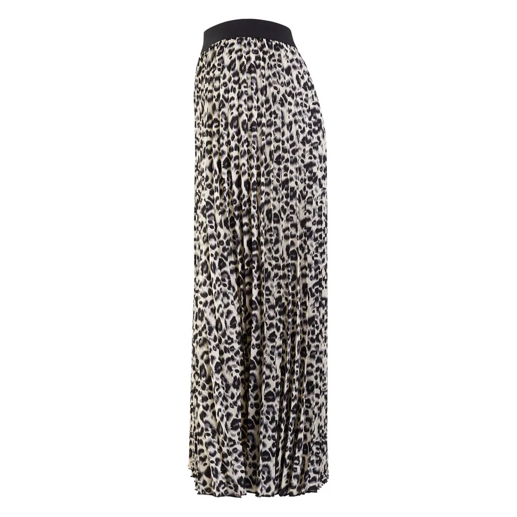 Cream & Black Leopard Pleated Skirt
