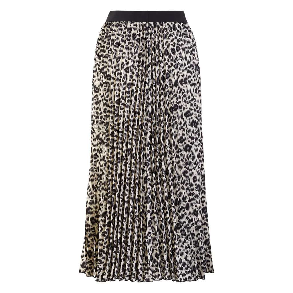 Cream & Black Leopard Pleated Skirt