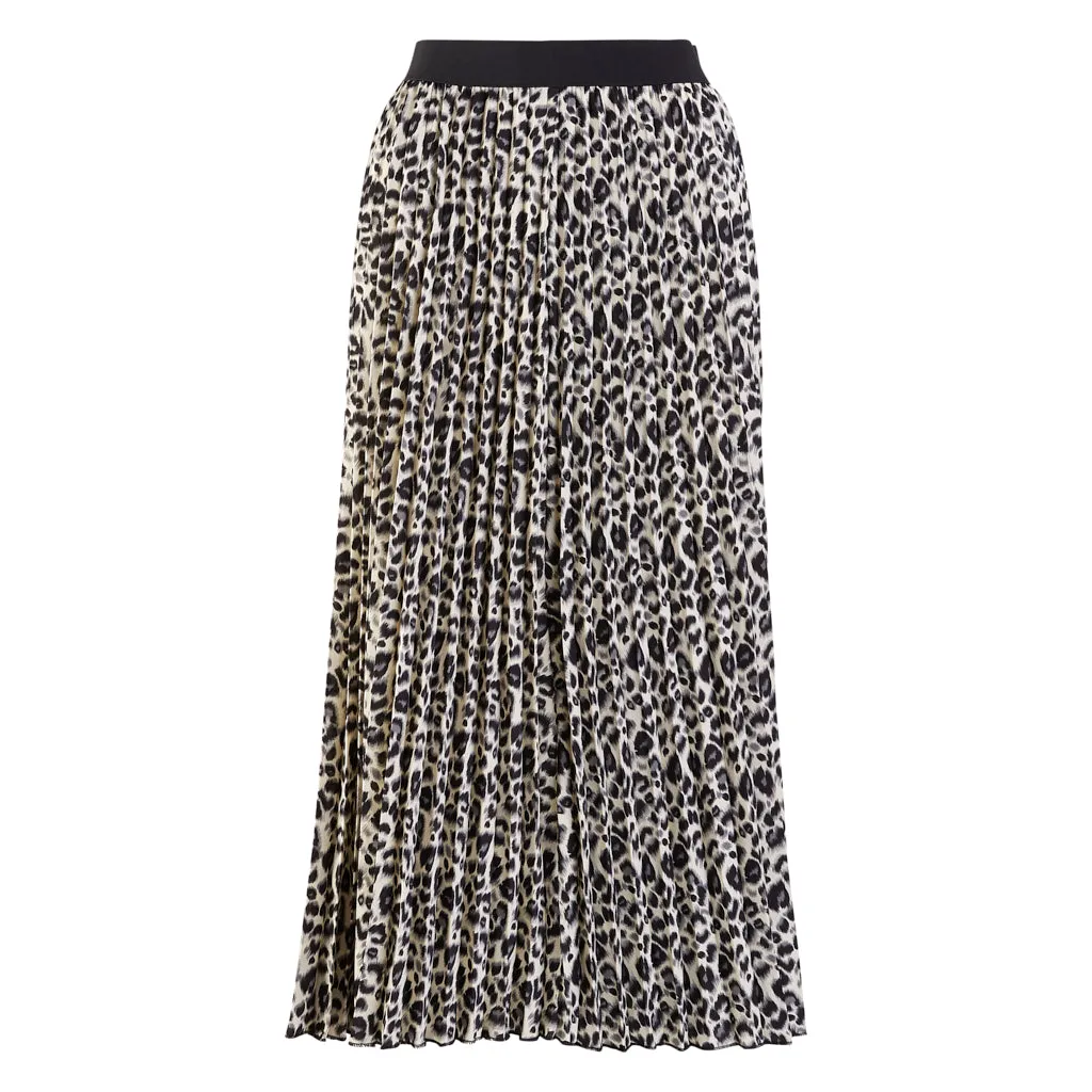Cream & Black Leopard Pleated Skirt