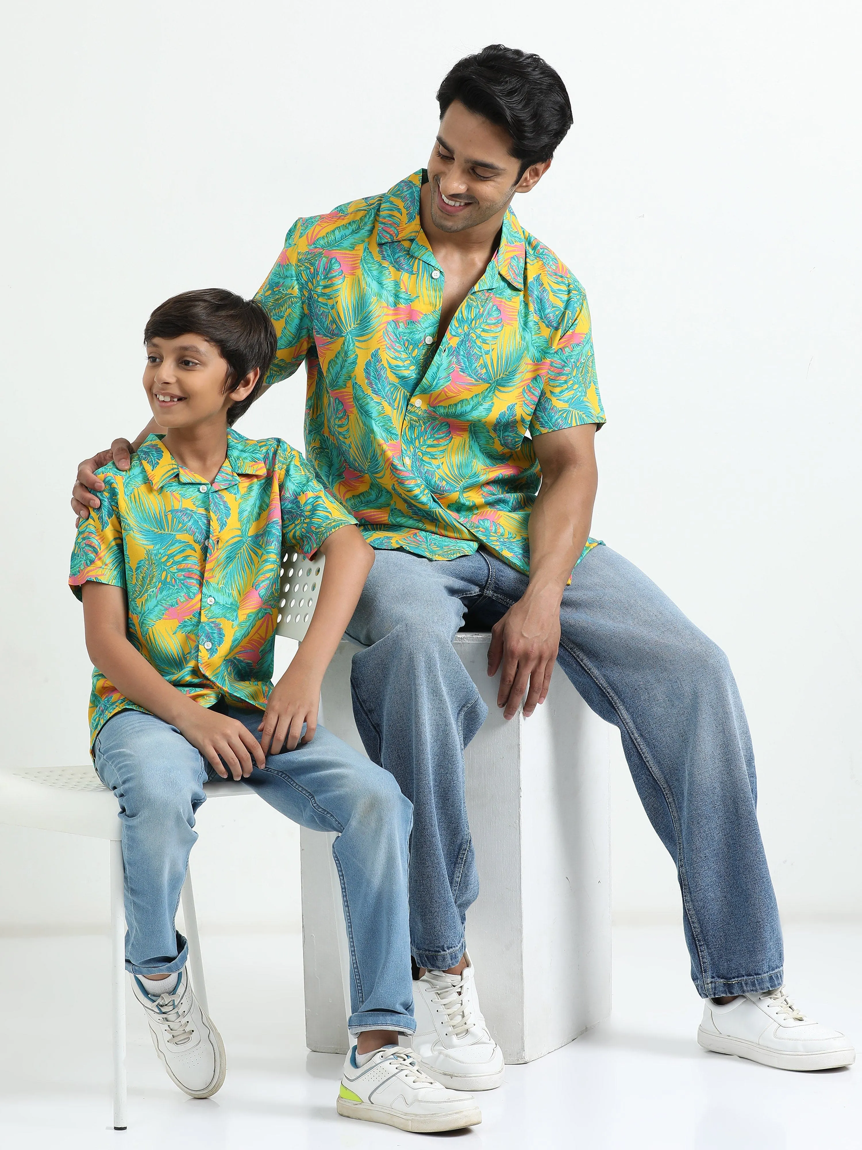 Dad & Son Tropical Printed Twinning Shirt Yellow