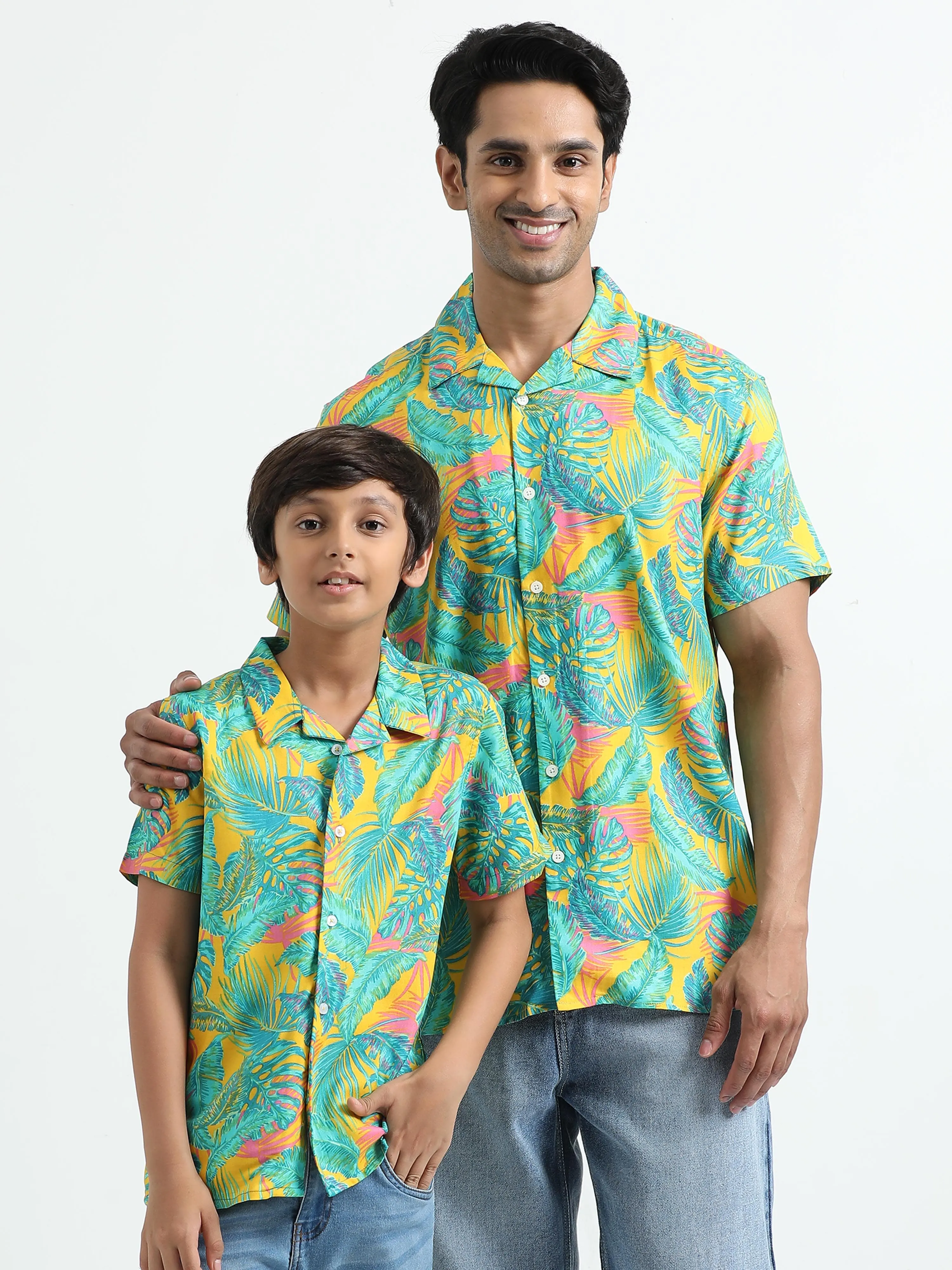 Dad & Son Tropical Printed Twinning Shirt Yellow