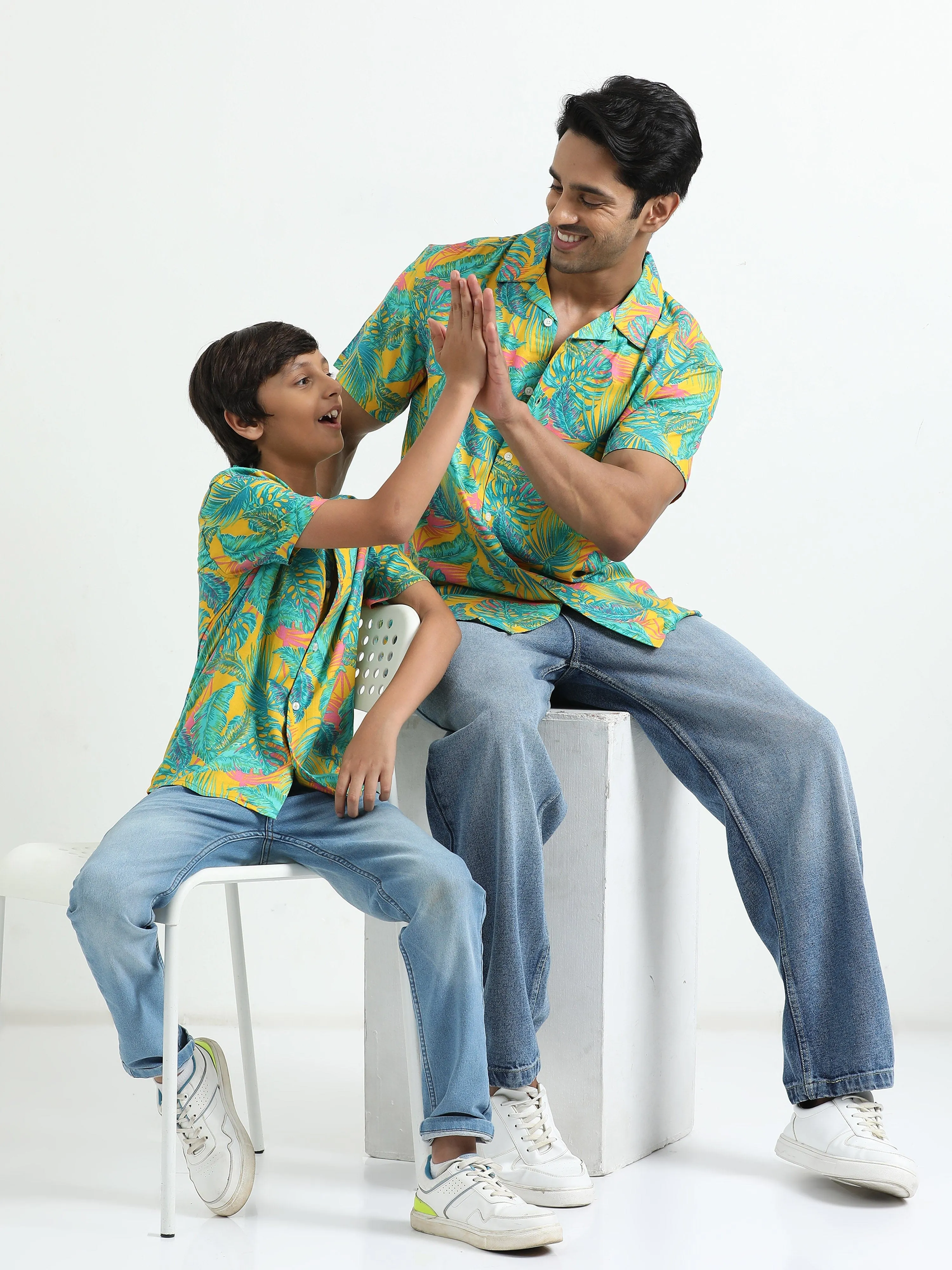 Dad & Son Tropical Printed Twinning Shirt Yellow