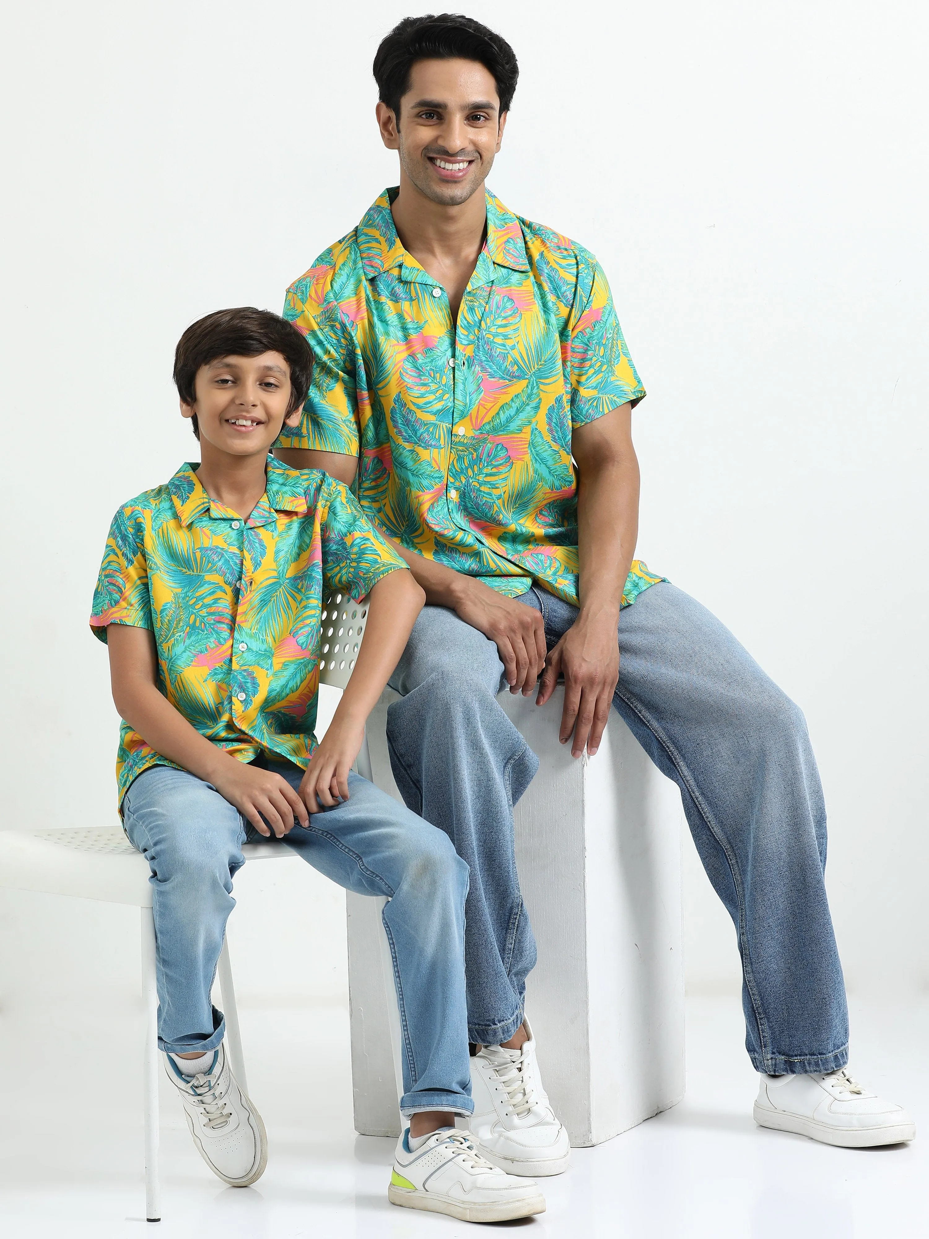 Dad & Son Tropical Printed Twinning Shirt Yellow