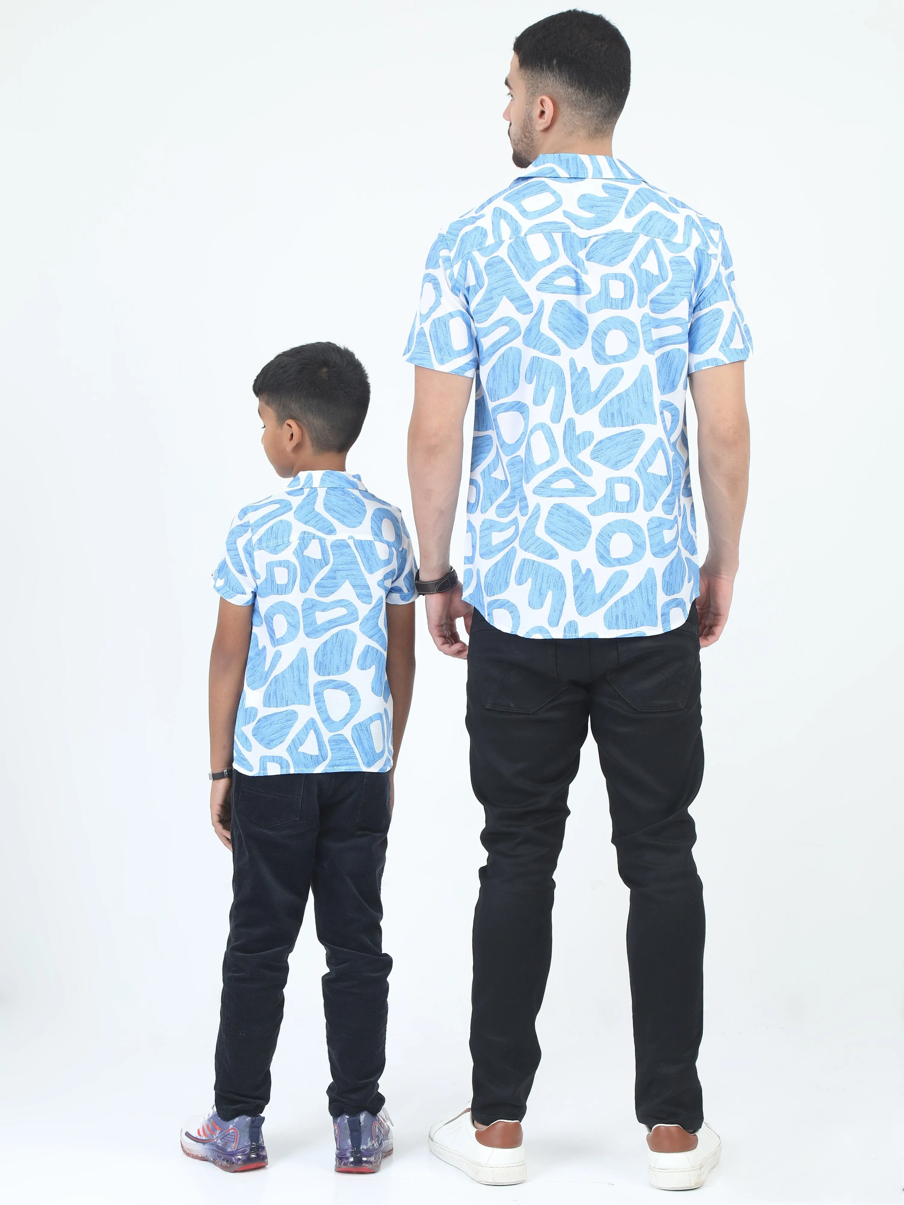 Dad & Son Zaraffah Printed Shirt Ocean Blue