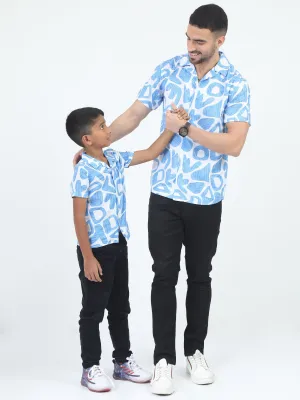Dad & Son Zaraffah Printed Shirt Ocean Blue