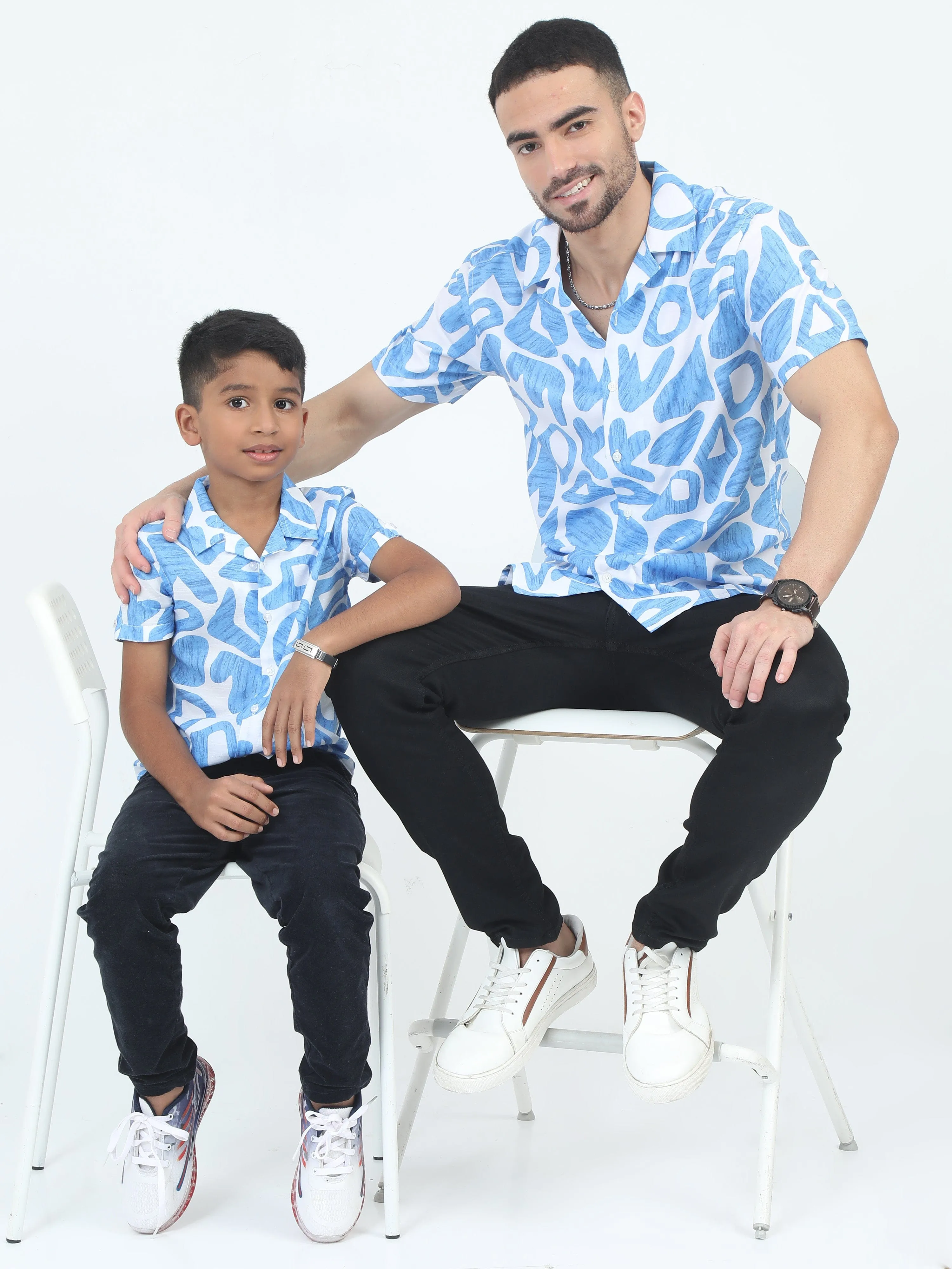 Dad & Son Zaraffah Printed Shirt Ocean Blue